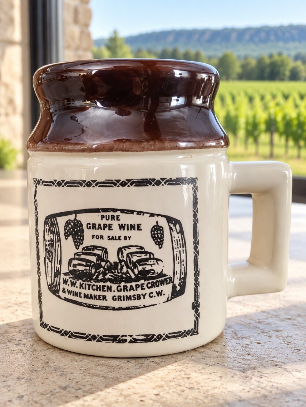 Vintage 1970s Abenakis Beauceware W.W. Kitchen Grimsby Wine Pottery Mug Canada